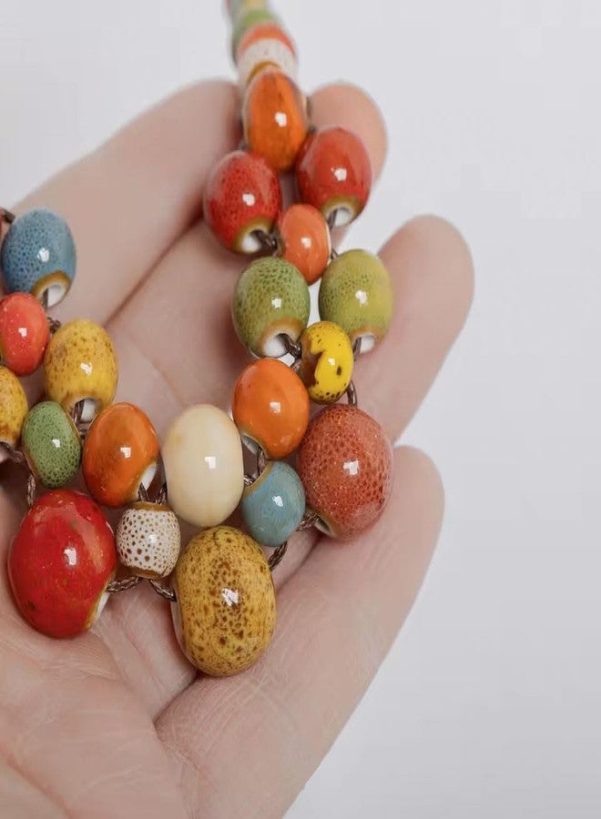 KURTCB Boho Hippie Ceramic Beaded Necklace Bracelet for Women Statement Chunky Bohemian Colorful Beads Strand Necklace Bracelet (Style 1) - Image 4